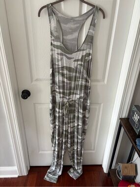 aerie Olive and Gray Camo Racerback One-Piece Jumpsuit